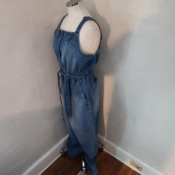 CELEBRITY PINK Denim Tie Waist Jumpsuit Overalls Women's XL Blue Jean Wide Leg - Picture 5 of 5